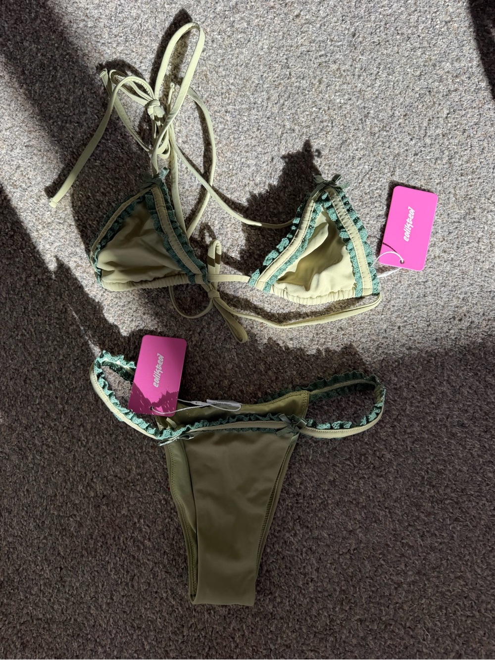 Edikted Olive Green Ruffle Trim Triangle Bikini Set